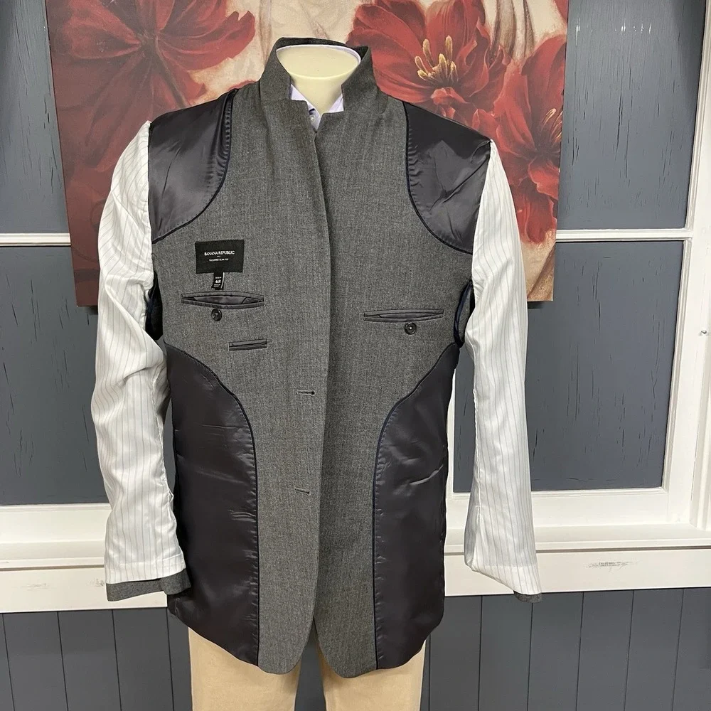 Banana Republic Blazer Jacket Sport Coat‎ Mens 46R Tailored Slim Fit Wool Gray